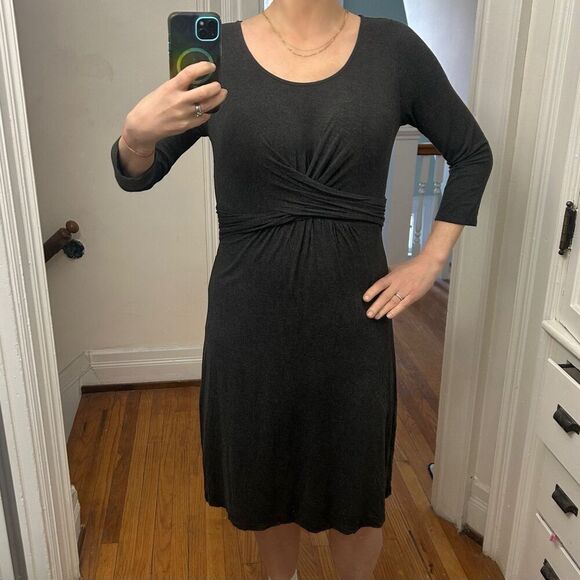 Boden Emma Dress A-Line Soft Knit Twist Front Knot Detail Gray Size 8L - Picture 5 of 13